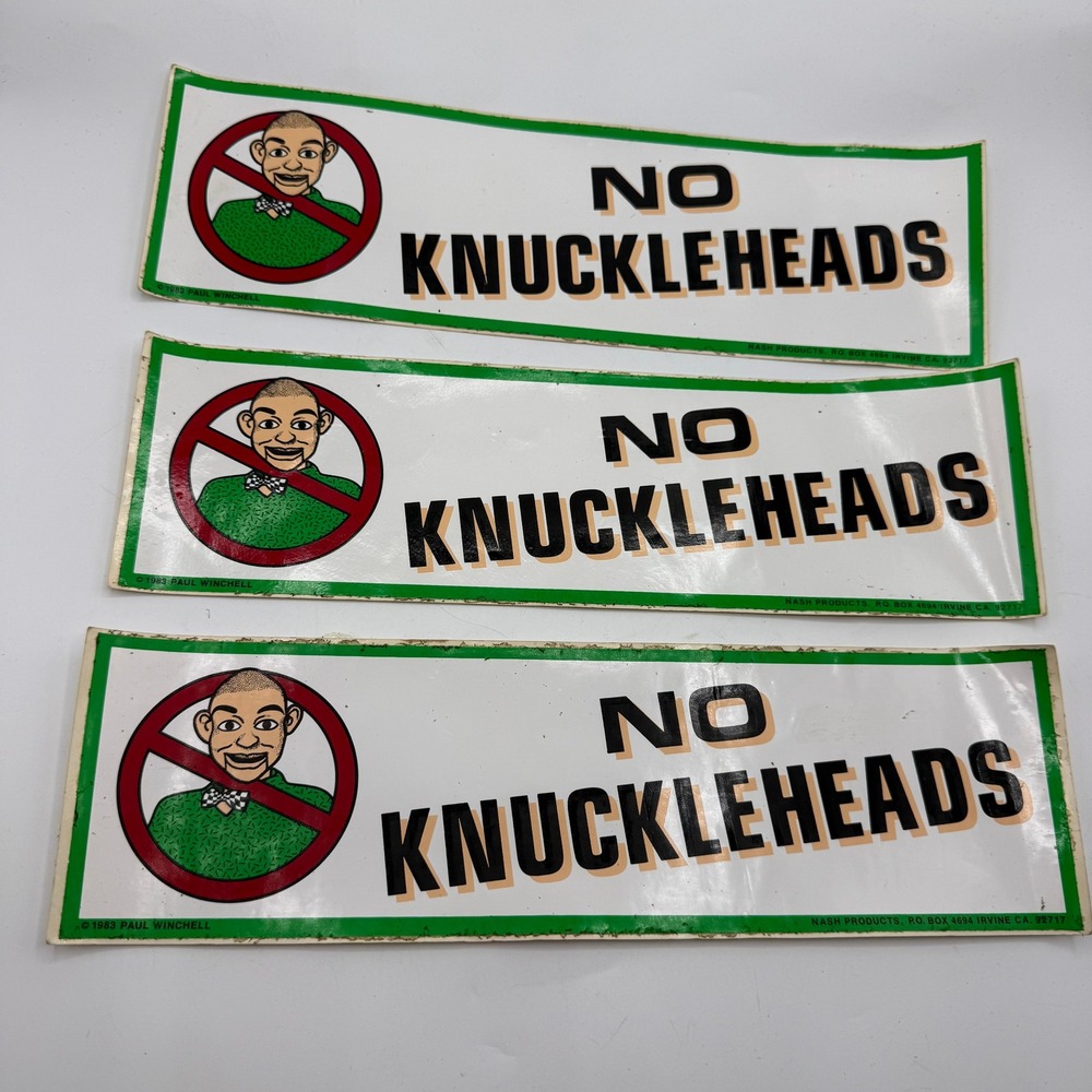 Nash Products Paul Winchell No Knuckleheads Bumper Sticker 3 Pack 1983 White